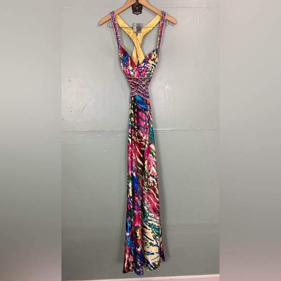 VTG Vintage‎ Cache Beaded Floral Watercolor Rainbow Size 2 Cut Out - Picture 2 of 16